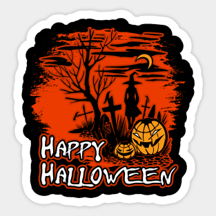 Happy Halloween Witch And Pumpkins Sticker